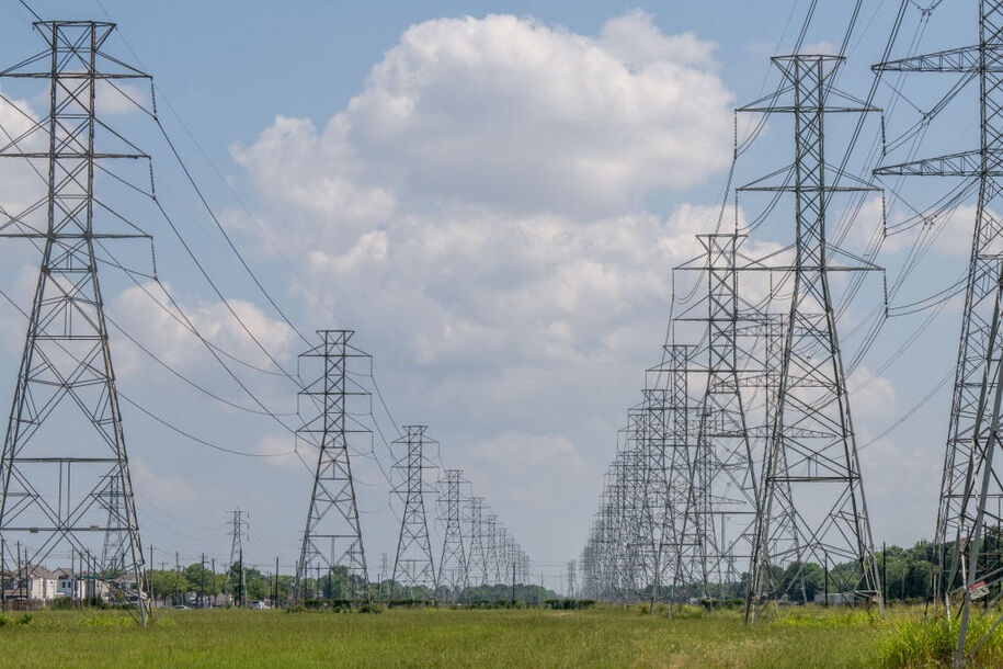 HOUSTON, TEXAS - JUNE 09: Transmission towers are seen at the CenterPoint Energy powerplant on June 09, 2022 in Houston, Texas. Power demand in Texas is expected to set new all-time highs as heatwaves surge to levels rarely seen outside of summer, and economic growth contributes to higher usage in homes and businesses. The Electric Reliability Council of Texas (ERCOT) has said that it has enough resources to meet demand.  (Photo by Brandon Bell/Getty Images)