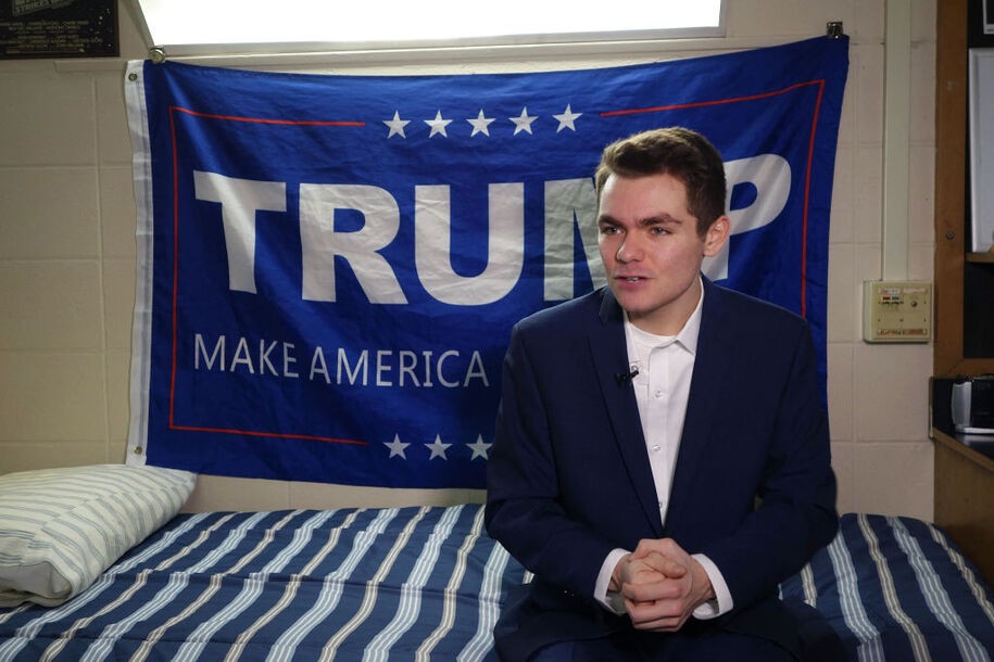 Conservative student and supporter of US President Donald Trump, Nick Fuentes, answers question during an interview with Agence France-Presse in Boston, Massachusetts, on May 9, 2016. - US universities are often bastions of progressive Democrats, but Donald Trump's election has spurred a growing number of conservative students to step out of the shadows and become increasingly vocal. - TO GO WITH AFP STORY BY Catherine TRIOMPHE-'Conservatives flex Trump-era might on US campuses' (Photo by William EDWARDS / AFP) / TO GO WITH AFP STORY BY Catherine TRIOMPHE-'Conservatives flex Trump-era might on US campuses' (Photo by WILLIAM EDWARDS/AFP via Getty Images)