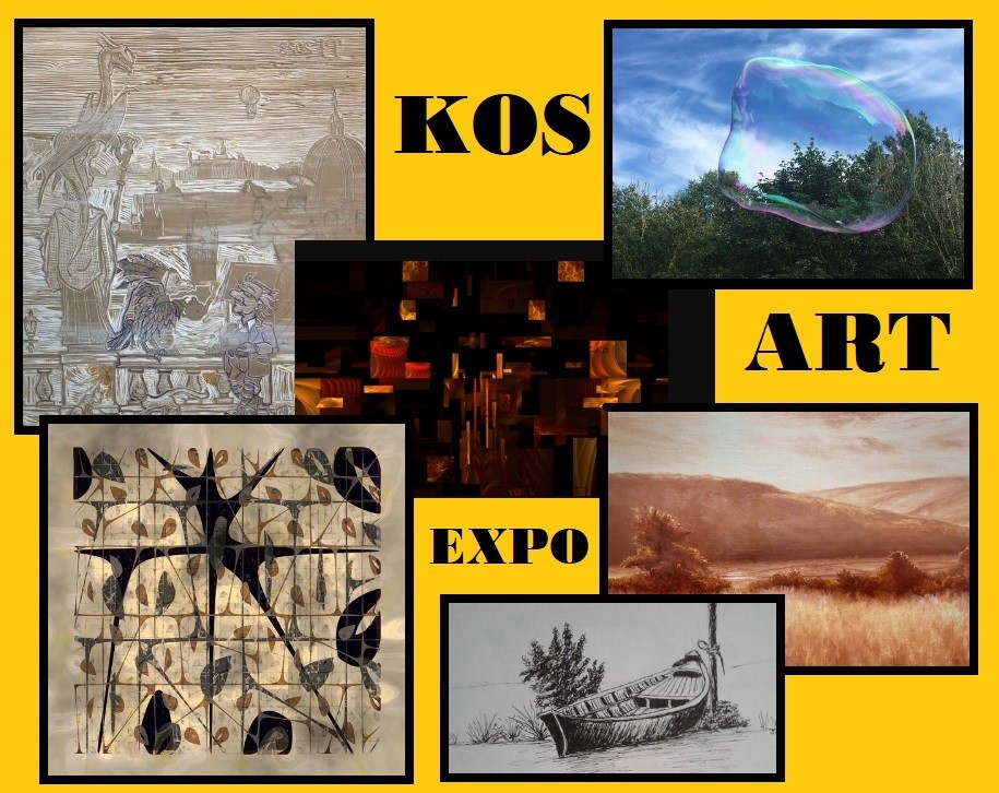 Montage of Artistic creations by Marko the WereLynx, Judith Moffitt, gizmo59, Ralphdog, Gwennedd and Enoch Root with the words 'KOS Art Expo' appearing between the works. 