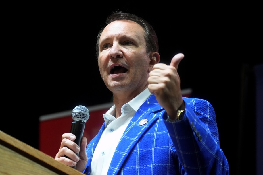 FILE - Louisiana Attorney General Jeff Landry speaks, Aug. 22, 2022, in Anderson, S.C. Landry, a Republican, is running for governor of Louisiana in 2023. (AP Photo/Meg Kinnard, File)