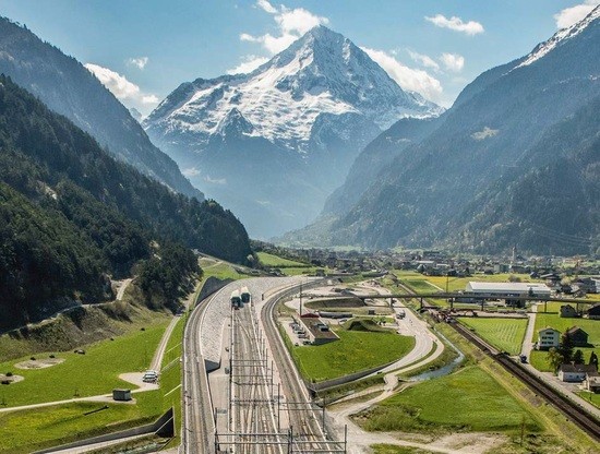 A view of the north portal of the Gotthard Base Tunnel.