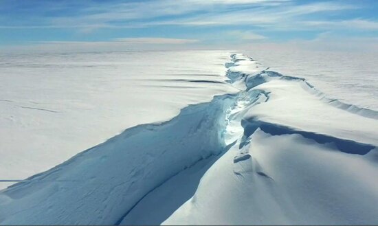 Chasm-1 remained dormant for many years but has now created a new iceberg from the Brunt Ice Shelf..
