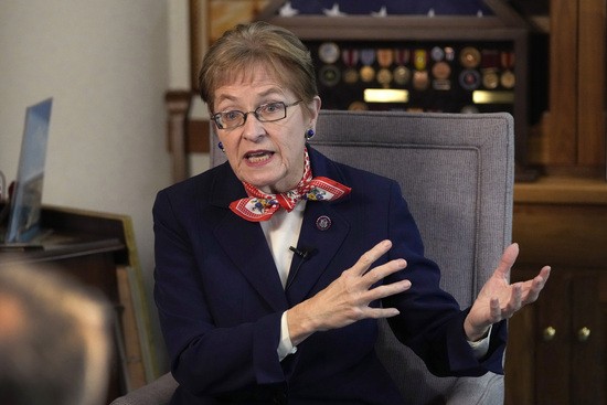 FILE - U.S. Rep. Marcy Kaptur, D-Ohio, is interviewed, Dec. 9, 2022, in Toledo, Ohio. Republicans are watching two hot-button federal races in Ohio on Tuesday, March 19, 2024, that could affect their chances for potentially pivotal pickups this fall. One is a GOP match-up to face Kaptur in northwest Ohio, who is considered among the year's most vulnerable Democrats. (AP Photo/Carlos Osorio, File)