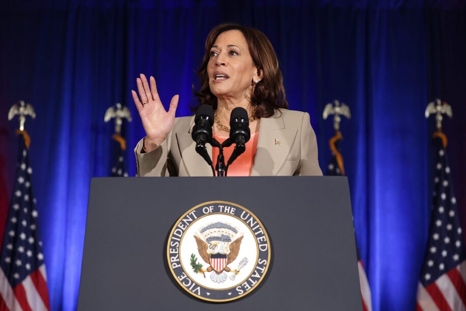 SPRINGFIELD, VIRGINIA - JUNE 02: U.S. Vice President Kamala Harris speaks on gun violence during an event at John R. Lewis High School on June 2, 2023 in Springfield, Virginia. Vice President Harris spoke on the administration’s efforts to reduce gun violence to commemorate the National Gun Violence Awareness day. (Photo by Alex Wong/Getty Images)
