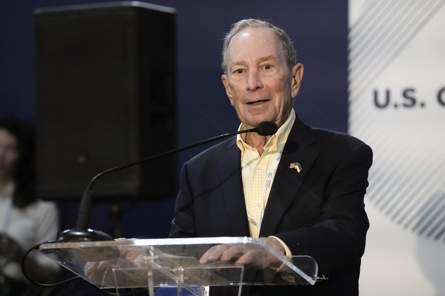 FILE - Michael Bloomberg, former mayor of New York, speaks at the opening of the U.S. Pavilion at the COP27 U.N. Climate Summit, Nov. 8, 2022, in Sharm el-Sheikh, Egypt. (AP Photo/Nariman El-Mofty, File)