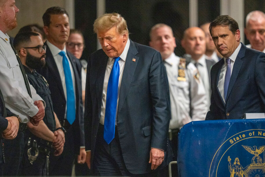 Former US President and Republican presidential candidate Donald Trump walkt to speak to the press after he was convicted in his criminal trial at Manhattan Criminal Court in New York City, on May 30, 2024. A New York jury convicted Donald Trump on all charges in his hush money case on May 30, 2024 in a seismic development barely five months ahead of the election where he seeks to recapture the White House. (Photo by Steven Hirsch / POOL / AFP) (Photo by STEVEN HIRSCH/POOL/AFP via Getty Images)