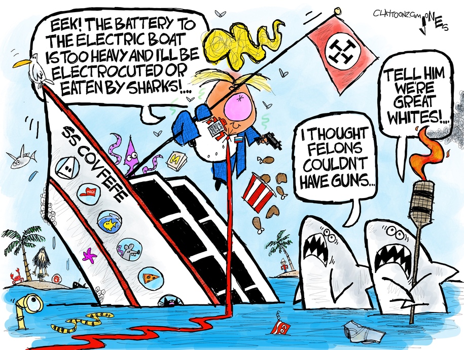 Cartoon: Electric boats and MAGA sharks