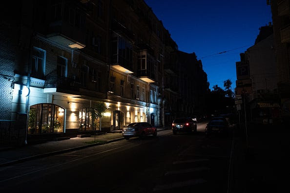 A view of the dark city during the power outages in Kyiv, Ukraine on June 17, 2024