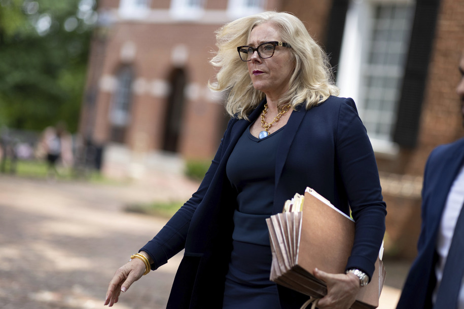 Henrico Commonwealth's Attorney Shannon Taylor exits the Albemarle County Circuit Court in Charlottesville, Va., Tuesday, June 4, 2024.  The trial of Jacob Joseph Dix, 29, got underway with jury selection. The case will provide the first test of a 2002 Virginia law that makes it a felony to burn something to intimidate and cause fear of injury or death. Lawmakers passed the law after the state Supreme Court ruled that a cross-burning statute used to prosecute Ku Klux Klan members was unconstitutional.  (AP Photo/Ryan M. Kelly)