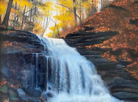 Amazing painting by Ralphdog. He wrote this about it: This small forest waterfall is actually on our land; it is an impressive torrent after a heavy rain but slows to a trickle in a dry summer.