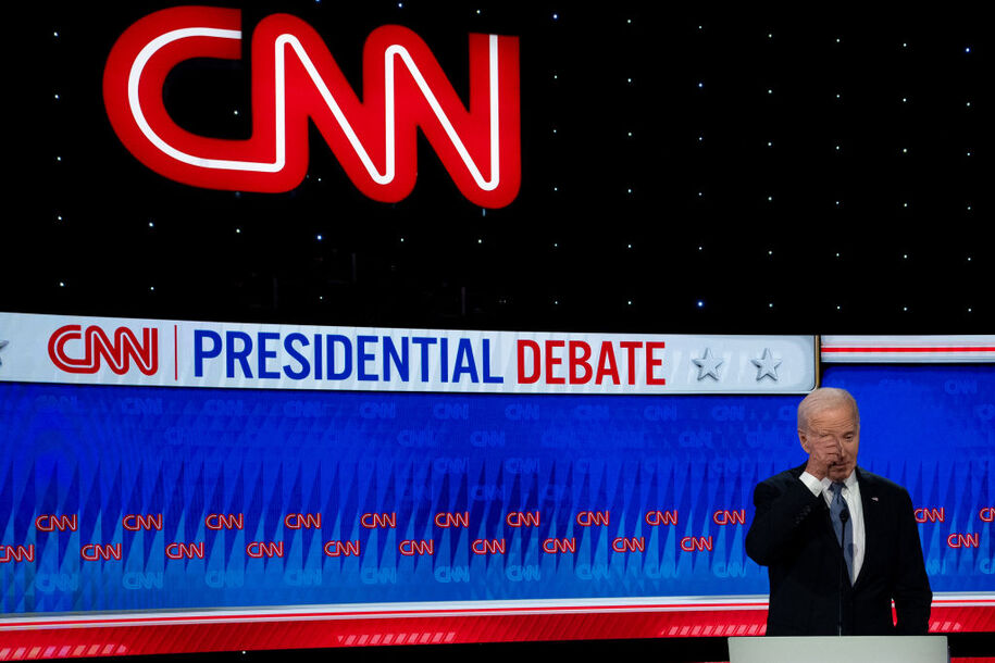 ATLANTA, GEORGIA - JUNE 27: U.S. President Joe Biden participates in the CNN Presidential Debate against Republican presidential candidate, former President Donald Trump at the CNN Studios on June 27, 2024 in Atlanta, Georgia. The debate is the first of two scheduled between the two candidates before the November election.  (Photo by Andrew Harnik/Getty Images)