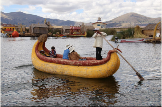 A reed boat on Lake Titicaca in Peru