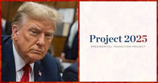 An image of Donald Trump and the logo for Project 2025.