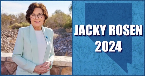 An image of Nevada Senator Jacky Rosen next to a map of Nevada with the text Jack Rosen 2024