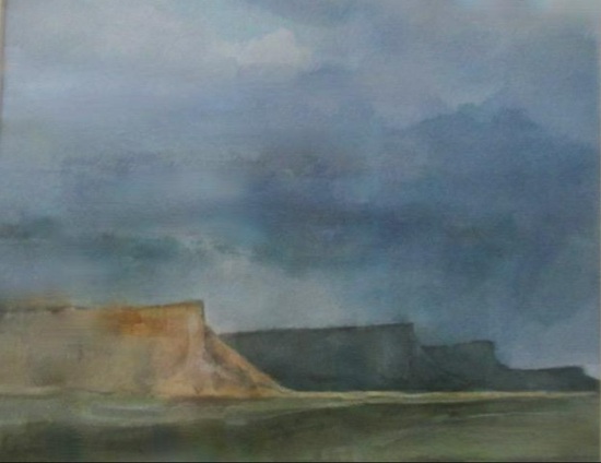 Another beautiful watercolor painting by bumpa. This one is titled "The Bookcliffs, Green River, UT." 