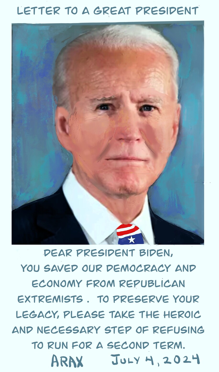 Plea from life-long Democrat for Biden, a great President, not to run for a second term.