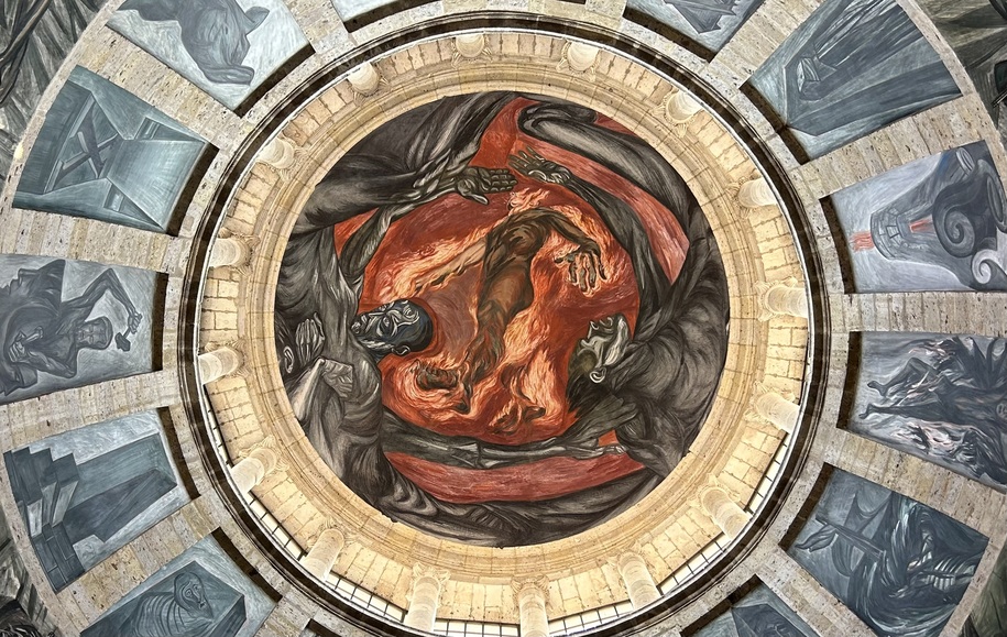 Man of Fire detail under cupola of Hospicio Cabañas museum.