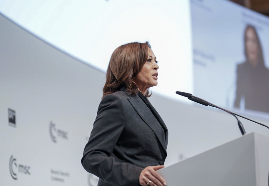 Vice President Kamala Harris speaking at the 2024 Munich Security Conference