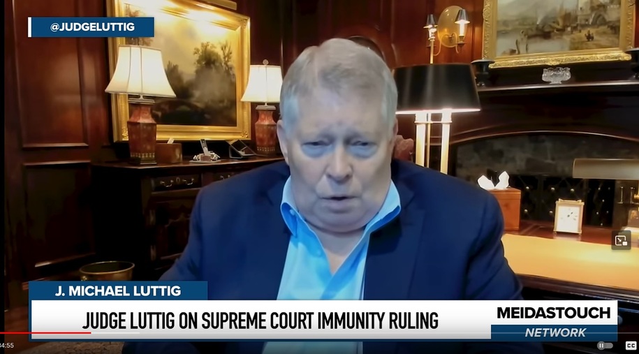 Michael Popok interviewing Judge Luttig (video link in the article body) - screen grab of Judge Luttig speaking