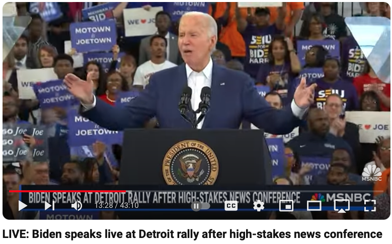 President Biden speaking at a rally in Detroit, MI 7-12-2024