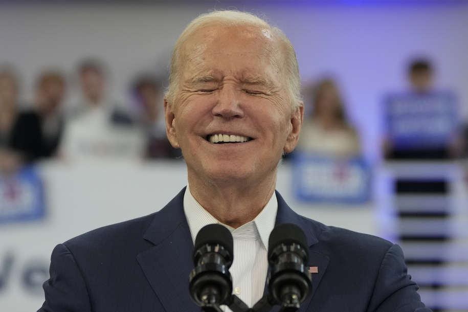 President Joe Biden pauses as he speaks to supporters at Renaissance High School, Friday, July 12, 2024, during a campaign event in Detroit. (AP Photo/Jacquelyn Martin)