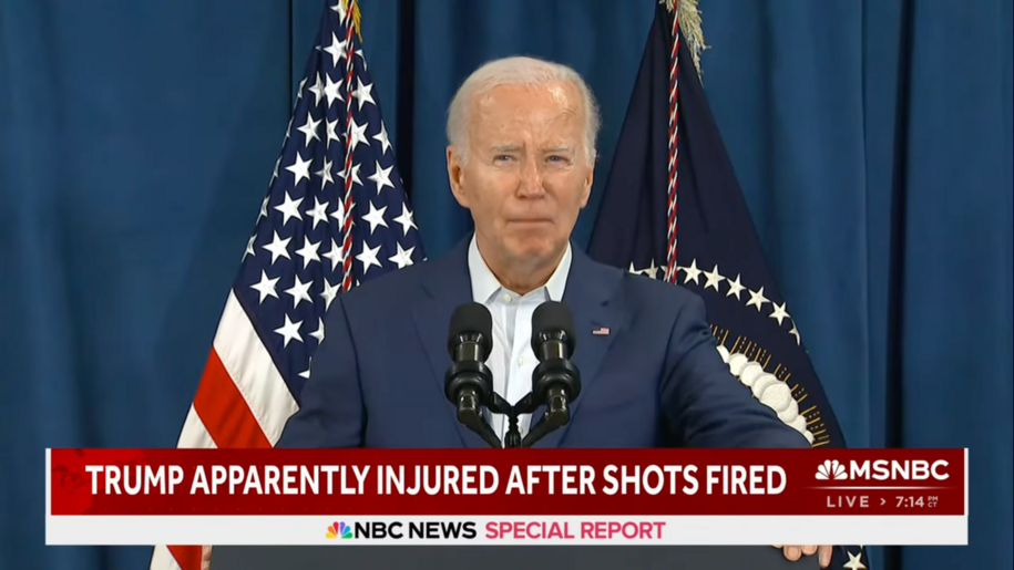 Screenshot of President Joe Biden addressing the nation regarding the shooting at a Donald Trump rally in Pennsylvania on July 13, 2024.