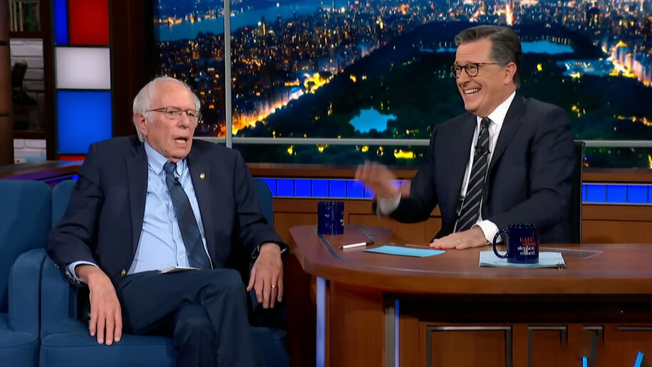 Vermont Sen. Bernie Sanders appears on 'The Late Show with Stephen Colbert' on Friday, July 19, 2024.