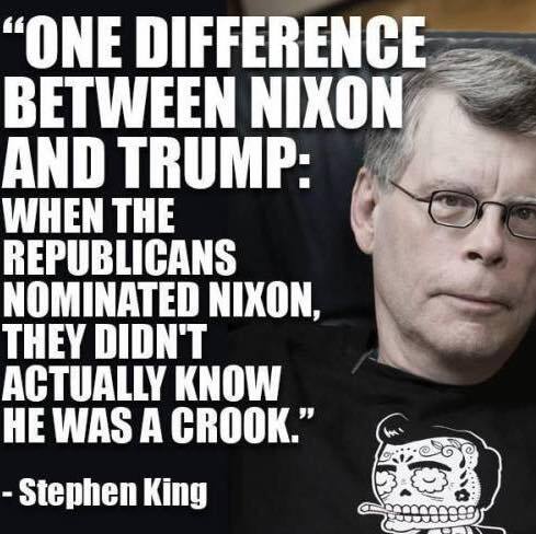 "One difference between Nixon and tRump: When the republicans nominated Nixon, they didn't actually he was a crook."